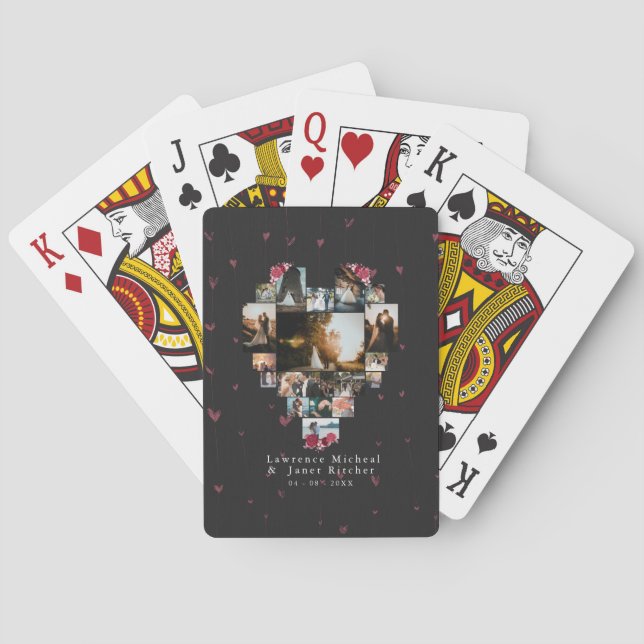 Simple Custom 2 Photo Heart Shaped for her him Playing Cards (Back)