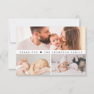 Simple Custom 3 Photos Collage Baby Shower Thank You Card