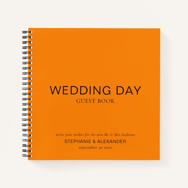 Simple Custom Autumn Orange Wedding Guest Book (Front)