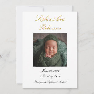 Simple Custom Baby Birth Announcement Photo Card