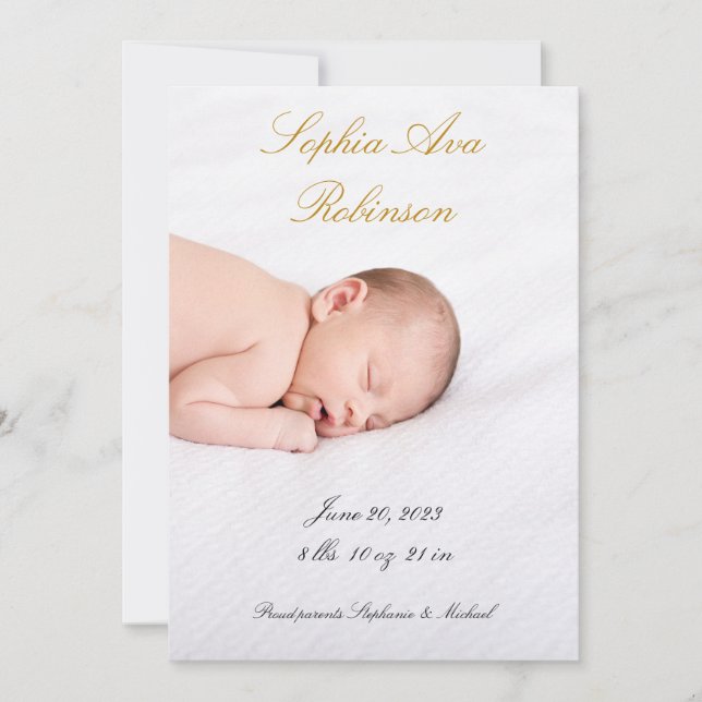 Simple Custom Baby Birth Announcement Photo Card (Front)