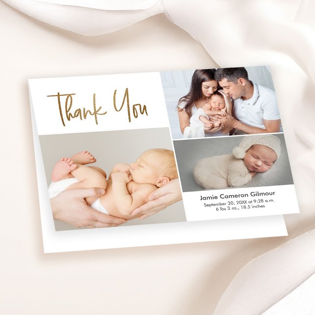 Simple Custom baby photo birth announcement (Baby thank you photo collage birth announcement folded card.)