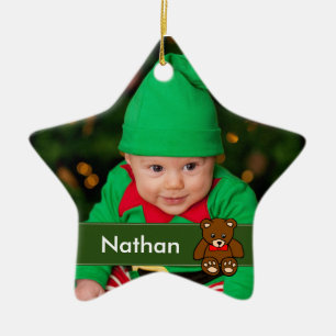 Simple Custom Baby Photo Christmas Ceramic Tree Decoration