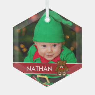 Simple Custom Baby Photo Christmas Personalised Glass Tree Decoration