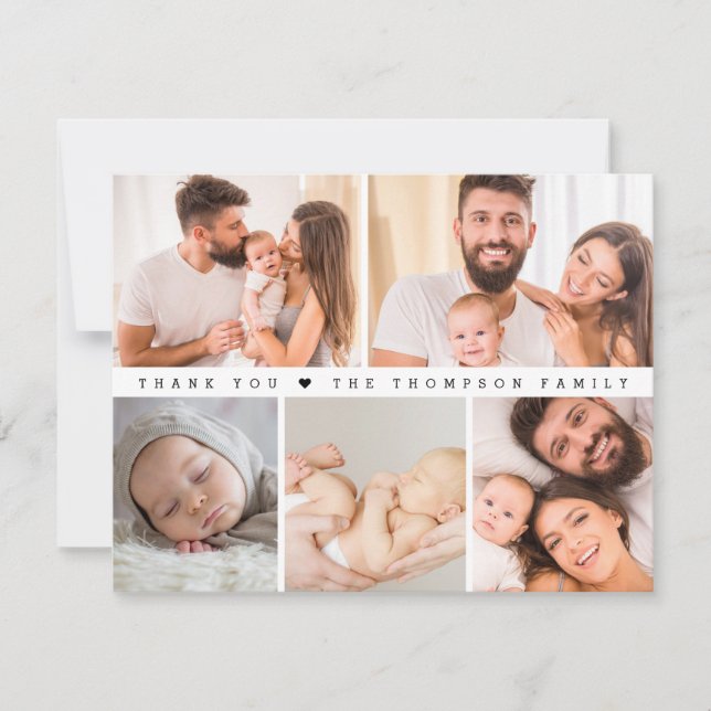 Simple Custom Baby Shower Photo Collage Thank You Card (Front)
