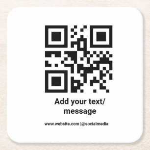 simple custom barcode add your text website QR Cla Square Paper Coaster