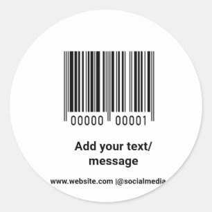 simple custom barcode add your text website QR Sq Classic Round Sticker