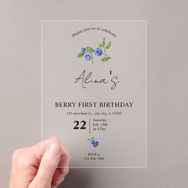 Simple Custom Berry first birthday fruit birthday  Acrylic Invitations (Insitu (Handheld))