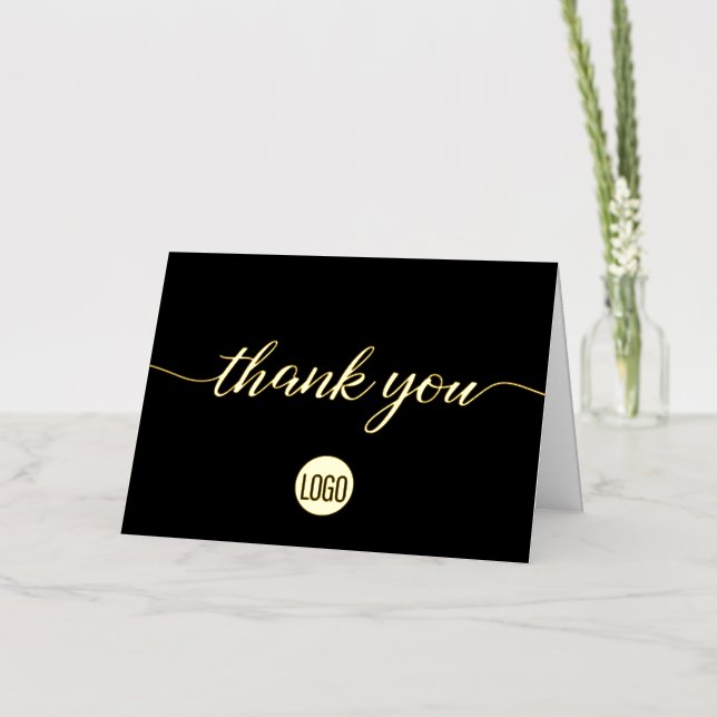 Simple Custom Black Gold logo Business Foil Greeting Card (Flower)