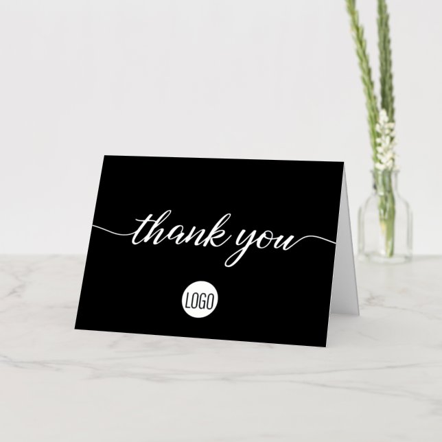Simple Custom Black logo Business Thank you  Foil Greeting Card (Flower)