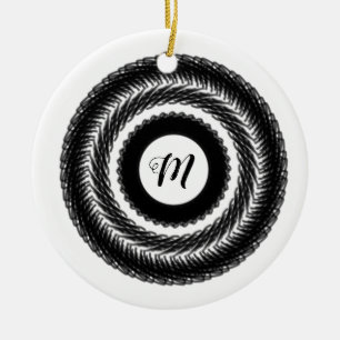 simple custom BLACK mandala monogram add your name Ceramic Tree Decoration