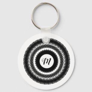 simple custom BLACK mandala monogram add your name Key Ring