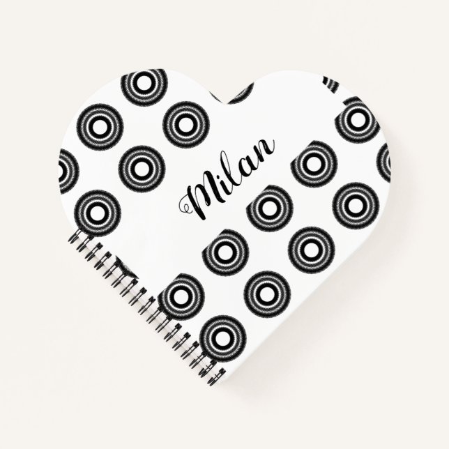 simple custom BLACK mandala monogram add your name Notebook (Front)