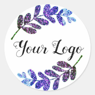 simple custom blue purple black leaves add logo t classic round sticker
