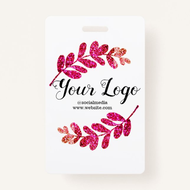 simple custom blue purple black leaves add logo  t ID badge (Front)