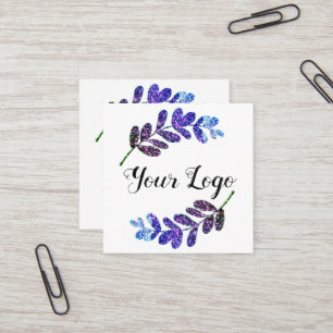 simple custom blue purple black leaves add logo  t square business card