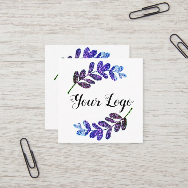 simple custom blue purple black leaves add logo  t square business card (Front/Back In Situ)