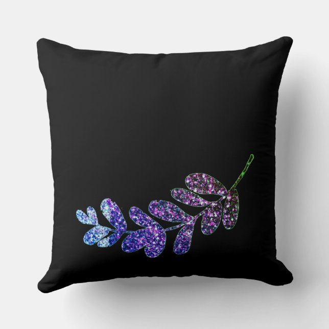 simple custom blue purple black leaves add your  cushion (Back)
