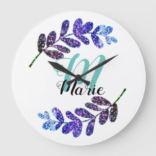 simple custom blue purple black leaves add your t large clock