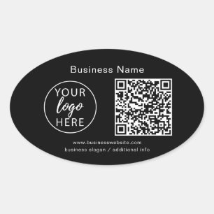 Simple Custom Business Logo and QR Code Oval Sticker