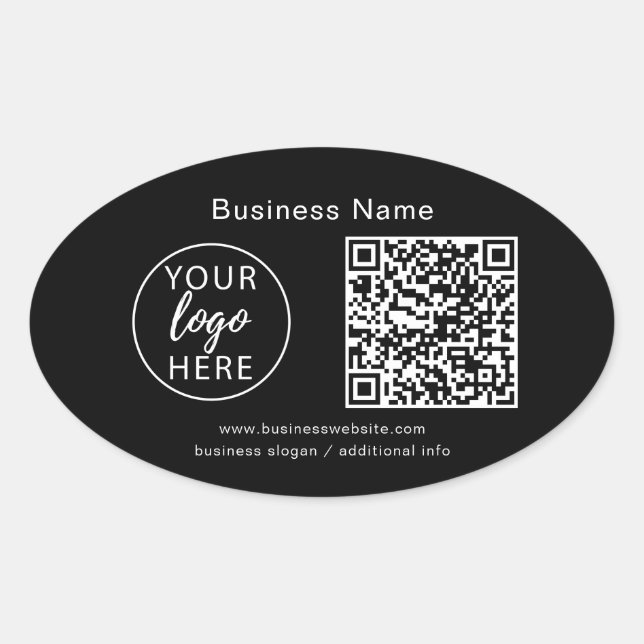 Simple Custom Business Logo and QR Code  Oval Sticker (Front)