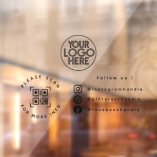 Simple Custom Business Logo QR Code Socials Clear Window Cling