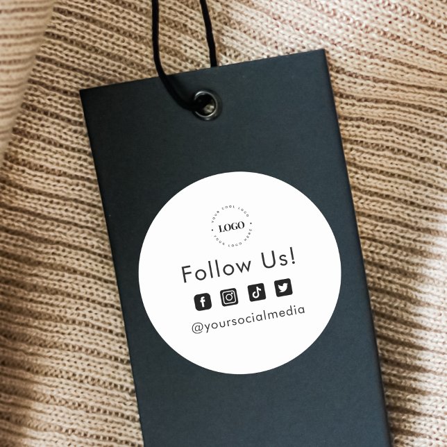 Simple Custom Business Logo Social Media Follow Us Classic Round Sticker (Creator Uploaded)