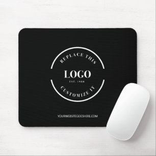Simple Custom business white logo website black Mouse Mat
