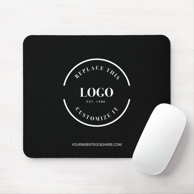 Simple Custom business white logo website black Mouse Mat (With Mouse)