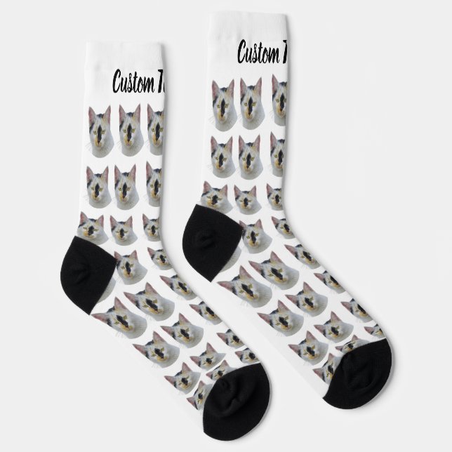 Simple Custom Cat Pet Photo Personalised Text Sock (Right)