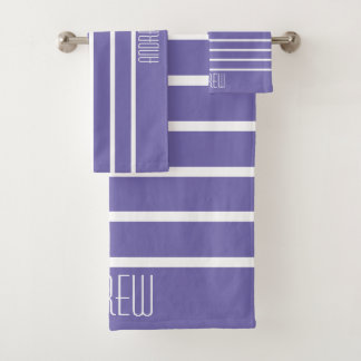Simple Custom Chic Periwinkle Striped Weekend Bath Towel Set