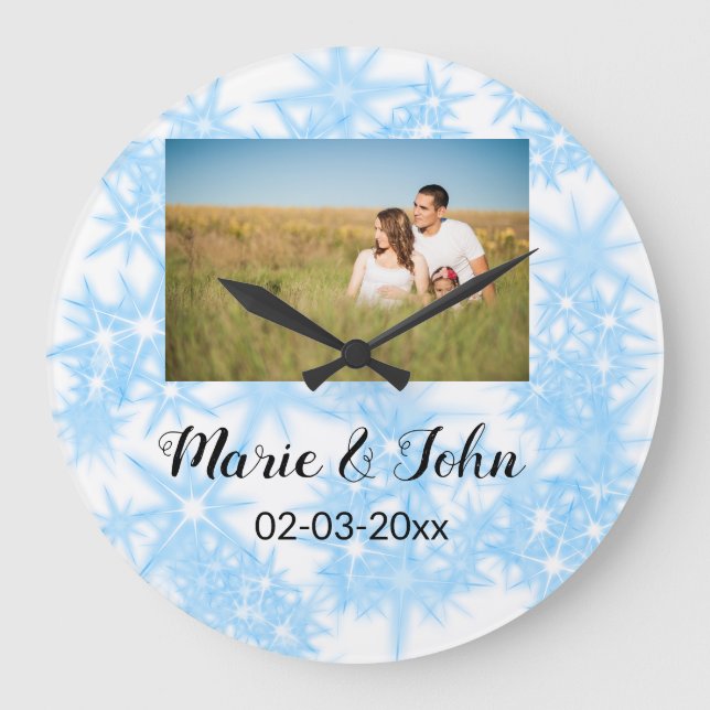 simple custom colorful blue sparkle glitter throw  large clock (Front)