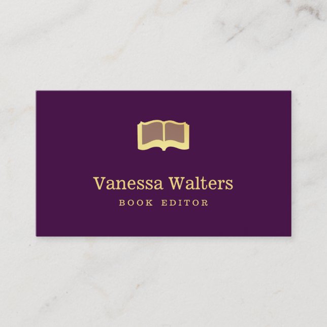 Simple Custom Colour Book Editor Elegant Gold Book Business Card (Front)