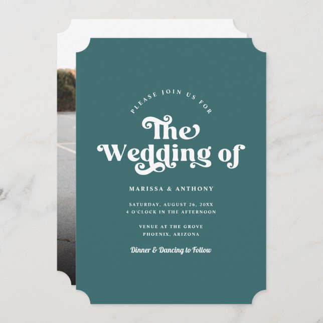 Simple Custom Colour Modern Retro Photo Wedding  Invitation (Front/Back)