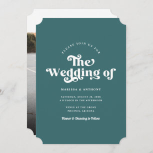 Simple Custom Colour Modern Retro Photo Wedding  Invitation