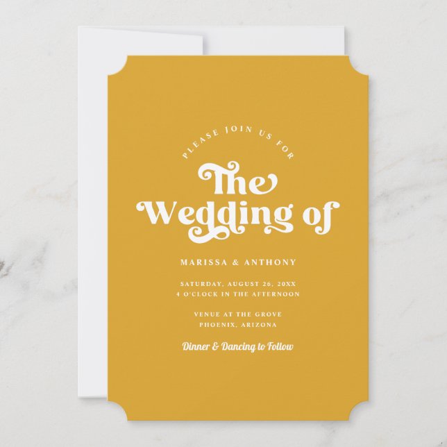 Simple Custom Colour Modern Retro Wedding QR Code  Invitation (Front)