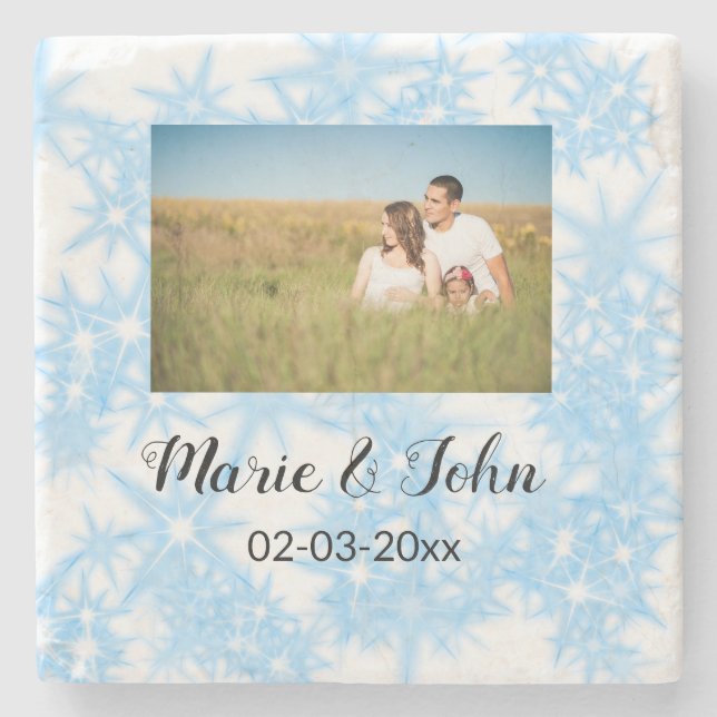 simple custom colourful blue sparkle glitter throw stone coaster (Front)