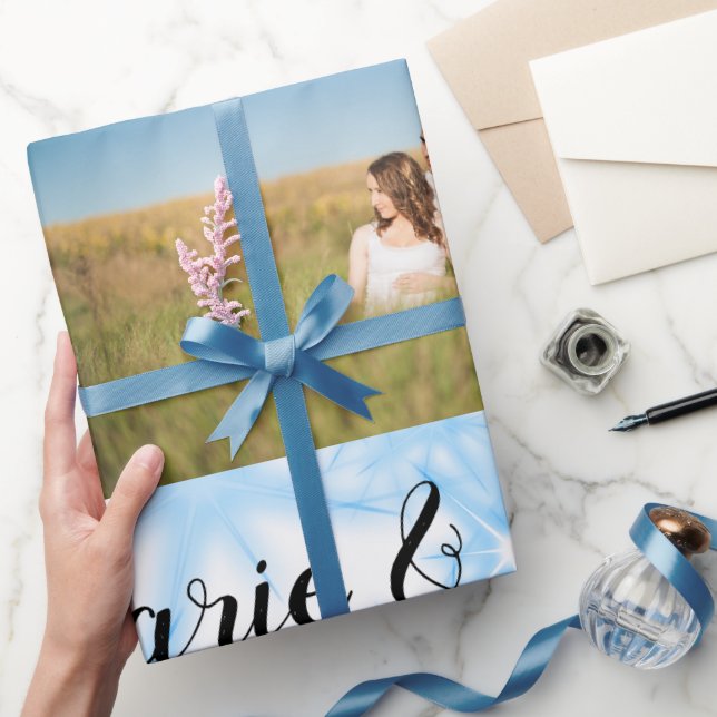simple custom colourful blue sparkle glitter throw wrapping paper (Gifting)