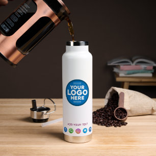 Simple Custom Company Business Logo Website Text  Water Bottle