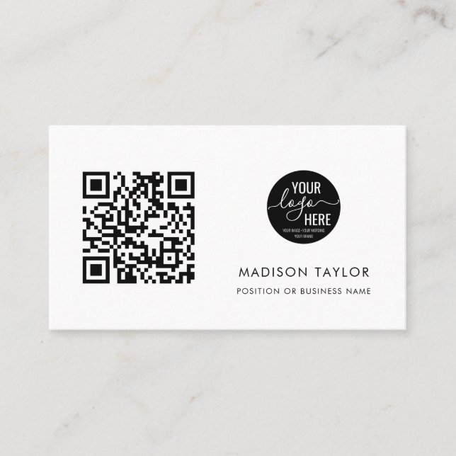 Simple Custom Company Logo QR Code Minimalist Business Card (Front)