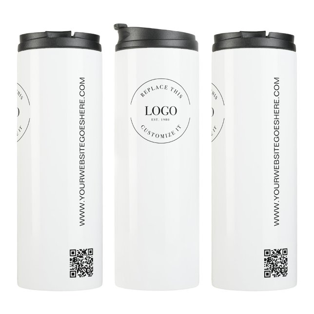 Simple Custom Company Logo QR code website Thermal Tumbler (Simple business logo, QR code, website promotional tumbler.)