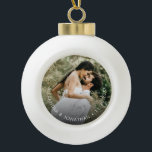 Simple Custom Couple Photo Names date Keepsake  Ceramic Ball Christmas Ornament<br><div class="desc">Capture the essence of your love with our Simple Custom Couple Photo Names Date Keepsake Ceramic Ball Christmas Ornament. This ornament is not just a decoration; it's a personalised and timeless keepsake that commemorates the special bond between you and your partner. The simple design, featuring your couple photo, names, and...</div>