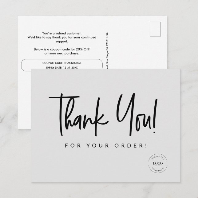 Simple Custom Coupon code Business Logo  Postcard (Front/Back)