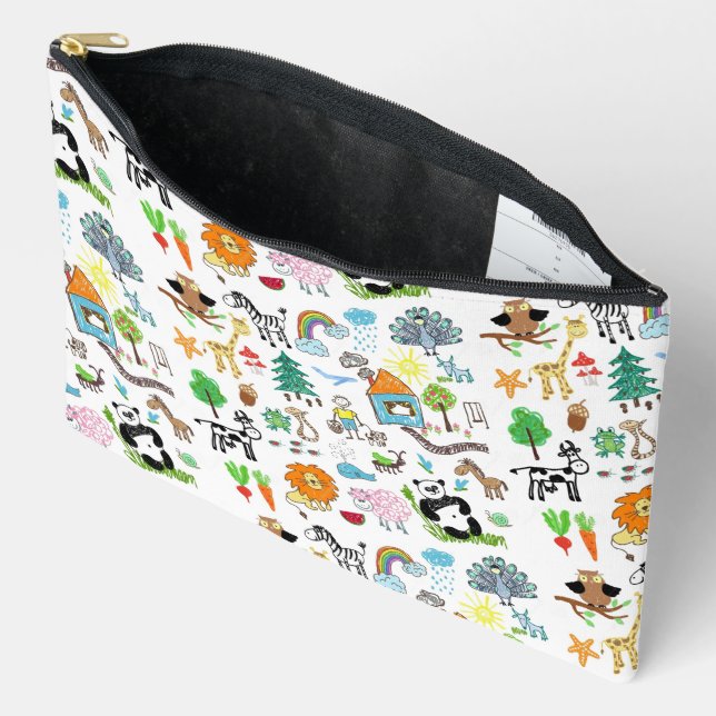 Simple Custom Design Children drawings Accessory Pouch (Open)