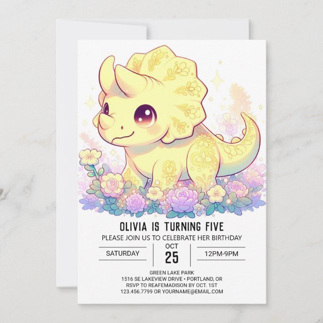 Simple Custom Dinosaur Digital Birthday Invitation (Front)