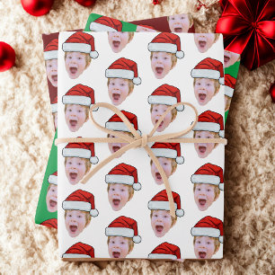 Simple Custom Face Photo Santa Claus Hat Christmas Wrapping Paper Sheet