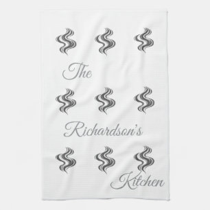 Simple Custom Family Name Black & White  Tea Towel