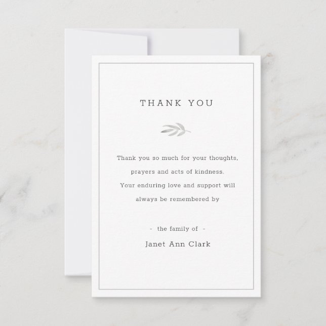 Simple Custom Funeral and Sympathy Thank You Card  (Front)