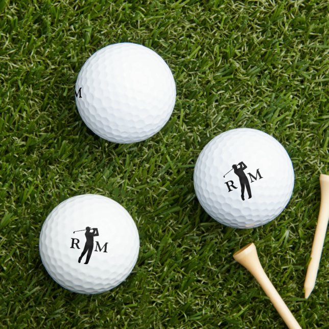 Simple Custom Golfer Monogram Black Golf Balls (Insitu Grass)