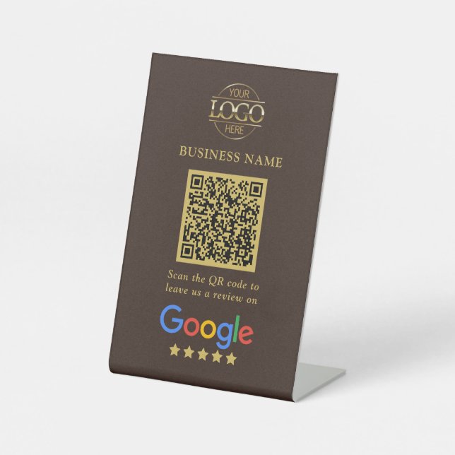 Simple Custom Google Reviews QR Code Business Logo Pedestal Sign (Front)